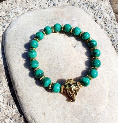 💚 Superbe bracelet extensible mixte. Perles en  véritable Malachite verte. Fabrication artisanale. Exemplaire unique.