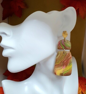 🍁🍂 Très belles B.O rectangulaires en argile Polymère marbrées aux couleurs d'Automne et poudre d'or 🍂🍁 Création artisanale. Modèle unique.
