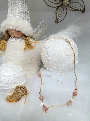 💖 Très joli collier en véritable Quartz fraise et Cristal de Roche. Création artisanale. Modèle unique. 💖